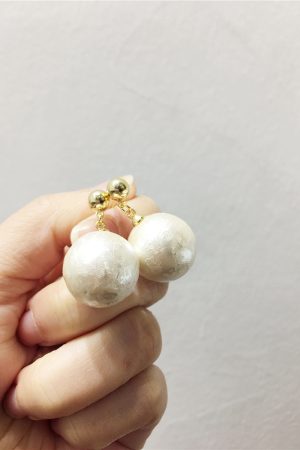 Elegant Socialite Style 3D Pearl Round Ball Earrings - Artificial Cotton Jewelry for 2025 Spring/Summer Collection