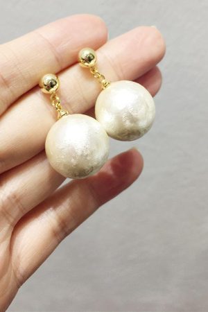 Elegant Socialite Style 3D Pearl Round Ball Earrings - Artificial Cotton Jewelry for 2025 Spring/Summer Collection