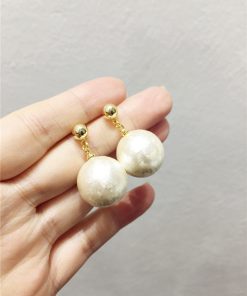 Elegant Socialite Style 3D Pearl Round Ball Earrings - Artificial Cotton Jewelry for 2025 Spring/Summer Collection