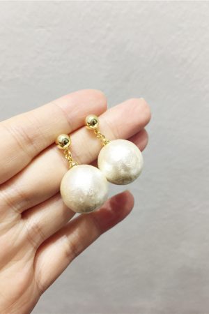 Elegant Socialite Style 3D Pearl Round Ball Earrings - Artificial Cotton Jewelry for 2025 Spring/Summer Collection