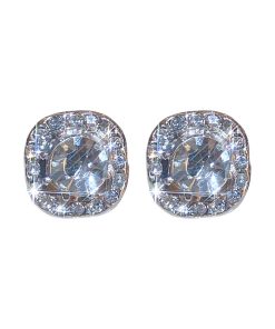 Elegant Square Diamond Inlaid Ear Studs - Shiny Silver Needle Earrings for Women, Trendy 2025 Commuting Style