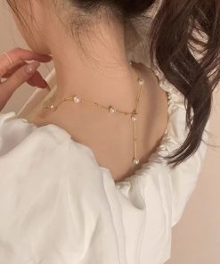 Elegant Starry Sky Tassel Pearl Necklace for Women, Trendy Clavicle Chain, Light Luxury Accessory for 2025