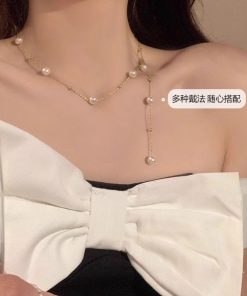 Elegant Starry Sky Tassel Pearl Necklace for Women, Trendy Clavicle Chain, Light Luxury Accessory for 2025