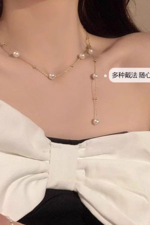 Elegant Starry Sky Tassel Pearl Necklace for Women, Trendy Clavicle Chain, Light Luxury Accessory for 2025
