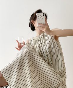 Elegant Striped Sleeveless Dress for Women - Summer Tank Maxi Dress with Niche French High-End Feel