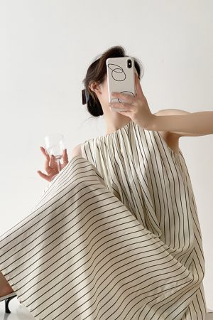 Elegant Striped Sleeveless Dress for Women - Summer Tank Maxi Dress with Niche French High-End Feel