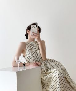 Elegant Striped Sleeveless Dress for Women - Summer Tank Maxi Dress with Niche French High-End Feel