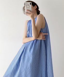 Elegant Striped Sleeveless Dress for Women - Summer Tank Maxi Dress with Niche French High-End Feel