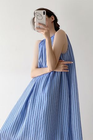 Elegant Striped Sleeveless Dress for Women - Summer Tank Maxi Dress with Niche French High-End Feel