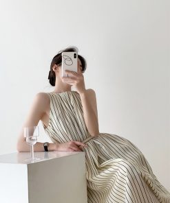 Elegant Striped Sleeveless Dress for Women - Summer Tank Maxi Dress with Niche French High-End Feel
