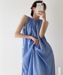 Elegant Striped Sleeveless Dress for Women - Summer Tank Maxi Dress with Niche French High-End Feel