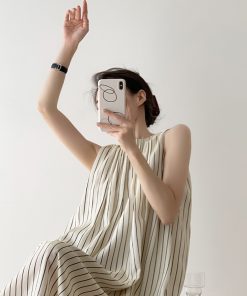 Elegant Striped Sleeveless Dress for Women - Summer Tank Maxi Dress with Niche French High-End Feel