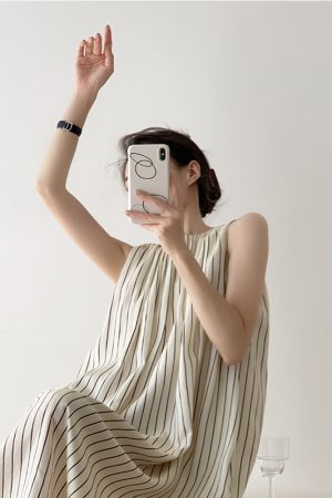 Elegant Striped Sleeveless Dress for Women - Summer Tank Maxi Dress with Niche French High-End Feel
