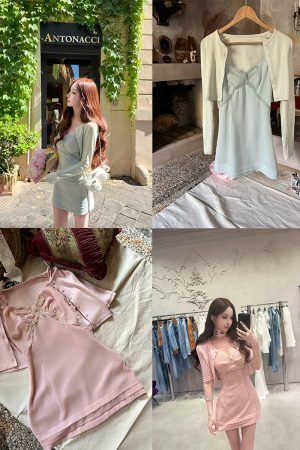 Elegant Summer Camisole Dress with Short Sleeves and Jacket for Women, Slim Fit, Stylish Floral Design, 90s Inspired Fashion