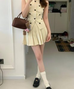 Elegant Summer Two-Piece Set for Women: Tailored Suit Vest & Pleated Short Skirt with Chic Style and Sophisticated Vibe