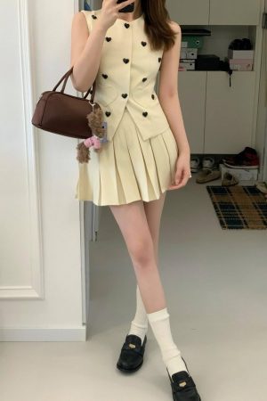 Elegant Summer Two-Piece Set for Women: Tailored Suit Vest & Pleated Short Skirt with Chic Style and Sophisticated Vibe