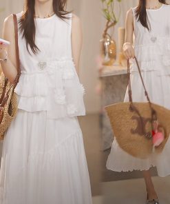 Elegant Summer Two-Piece Set with Petal Sleeveless Top and Skirt - High-End Fashion for a Chic Look