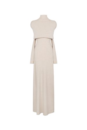 Elegant Temperament Detachable Shawl Imitation Cashmere Knitted Base Dress for Autumn Winter, Chic 90s Inspired Fashion