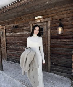 Elegant Temperament Detachable Shawl Imitation Cashmere Knitted Base Dress for Autumn Winter, Chic 90s Inspired Fashion