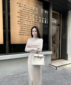 Elegant Temperament Detachable Shawl Imitation Cashmere Knitted Base Dress for Autumn Winter, Chic 90s Inspired Fashion