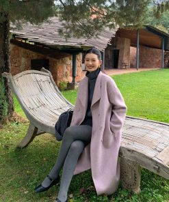 Elegant Vintage Double-Sided Wool Coat for Women - Autumn Winter Loose Mid-Length Outerwear