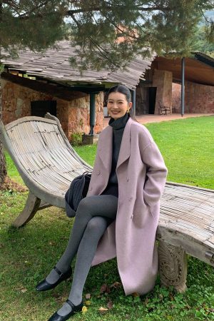 Elegant Vintage Double-Sided Wool Coat for Women - Autumn Winter Loose Mid-Length Outerwear
