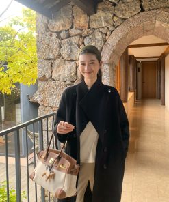 Elegant Vintage Double-Sided Wool Coat for Women - Autumn Winter Loose Mid-Length Outerwear