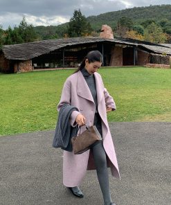 Elegant Vintage Double-Sided Wool Coat for Women - Autumn Winter Loose Mid-Length Outerwear