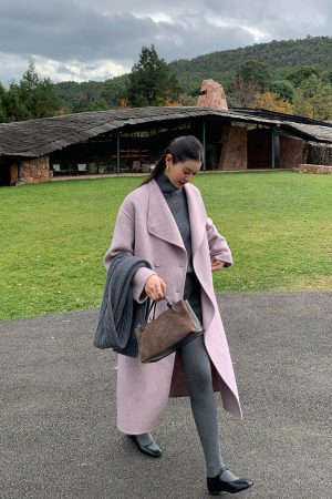 Elegant Vintage Double-Sided Wool Coat for Women - Autumn Winter Loose Mid-Length Outerwear