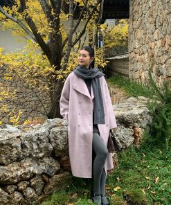 Elegant Vintage Double-Sided Wool Coat for Women - Autumn Winter Loose Mid-Length Outerwear