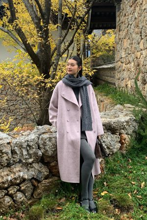 Elegant Vintage Double-Sided Wool Coat for Women - Autumn Winter Loose Mid-Length Outerwear