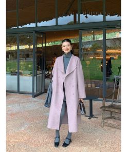 Elegant Vintage Double-Sided Wool Coat for Women - Autumn Winter Loose Mid-Length Outerwear