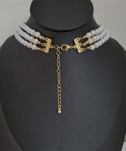 Elegant Vintage French Choker Necklace with Oval Pearl and Tassel Design, Diamond Inlay Collar Chain for Women