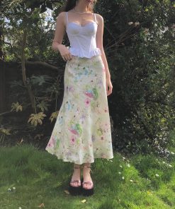 Elegant Vintage Retro Plant Series Mermaid Long Skirt - Low Waist Versatile Design - Chic Y2K Fashion for Effortless Style