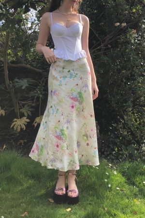 Elegant Vintage Retro Plant Series Mermaid Long Skirt - Low Waist Versatile Design - Chic Y2K Fashion for Effortless Style