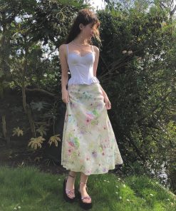 Elegant Vintage Retro Plant Series Mermaid Long Skirt - Low Waist Versatile Design - Chic Y2K Fashion for Effortless Style
