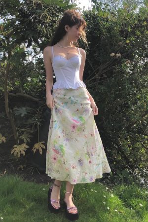 Elegant Vintage Retro Plant Series Mermaid Long Skirt - Low Waist Versatile Design - Chic Y2K Fashion for Effortless Style