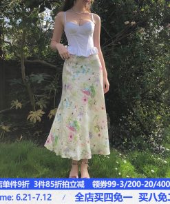 Elegant Vintage Retro Plant Series Mermaid Long Skirt - Low Waist Versatile Design - Chic Y2K Fashion for Effortless Style