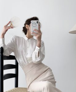 Elegant White Chinese Style Stand Collar Shirt for Women - Bamboo and Bird Design, Han Element Top for Spring 2025