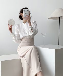 Elegant White Chinese Style Stand Collar Shirt for Women - Bamboo and Bird Design, Han Element Top for Spring 2025