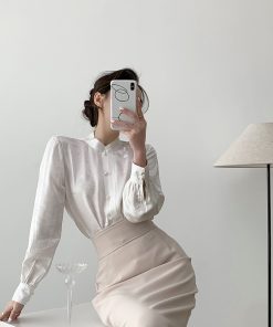 Elegant White Chinese Style Stand Collar Shirt for Women - Bamboo and Bird Design, Han Element Top for Spring 2025