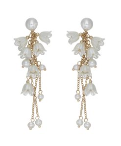 Elegant White Lily of the Valley Bead Tassel Drop Earrings for Women - Long Seaside Vacation Style Ear Accessories