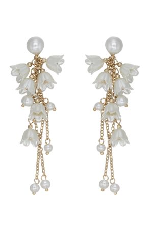 Elegant White Lily of the Valley Bead Tassel Drop Earrings for Women - Long Seaside Vacation Style Ear Accessories