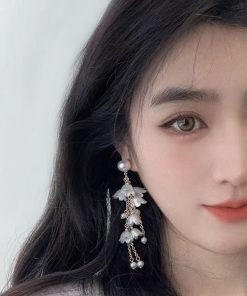 Elegant White Lily of the Valley Bead Tassel Drop Earrings for Women - Long Seaside Vacation Style Ear Accessories