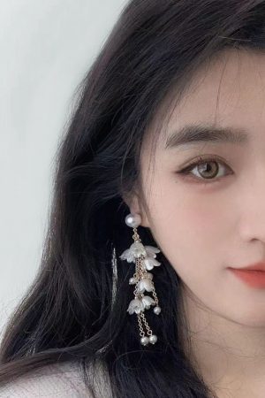 Elegant White Lily of the Valley Bead Tassel Drop Earrings for Women - Long Seaside Vacation Style Ear Accessories
