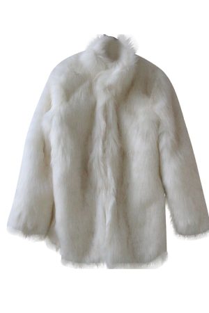 Elegant Women's Faux Fox Fur Coat with Stand Collar - Ice and Snow Beauty Rich Girl Style, Perfect for Winter Outerwear