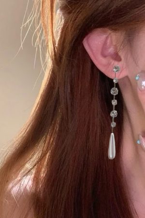 Elegant Zircon Pearl Water Drop Tassel Earrings - High-End Light Luxury Face-Slimming Ear Pendants for Women