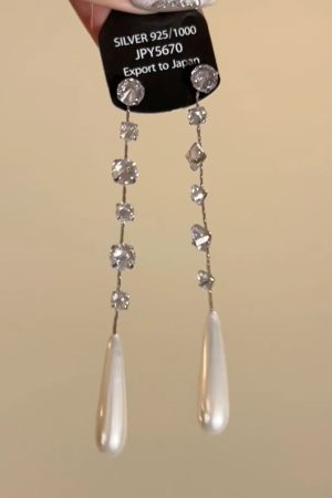 Elegant Zircon Pearl Water Drop Tassel Earrings - High-End Light Luxury Face-Slimming Ear Pendants for Women