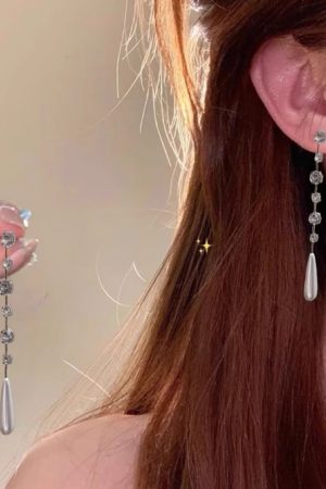 Elegant Zircon Pearl Water Drop Tassel Earrings - High-End Light Luxury Face-Slimming Ear Pendants for Women