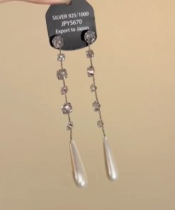 Elegant Zircon Pearl Water Drop Tassel Earrings - High-End Light Luxury Face-Slimming Ear Pendants for Women